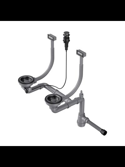 Арматура с клапаном-автоматом для двухчашевых моек с прямоугольными переливами WK-2-A GM