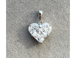 Подвес сердце родий/циркон 13х14мм