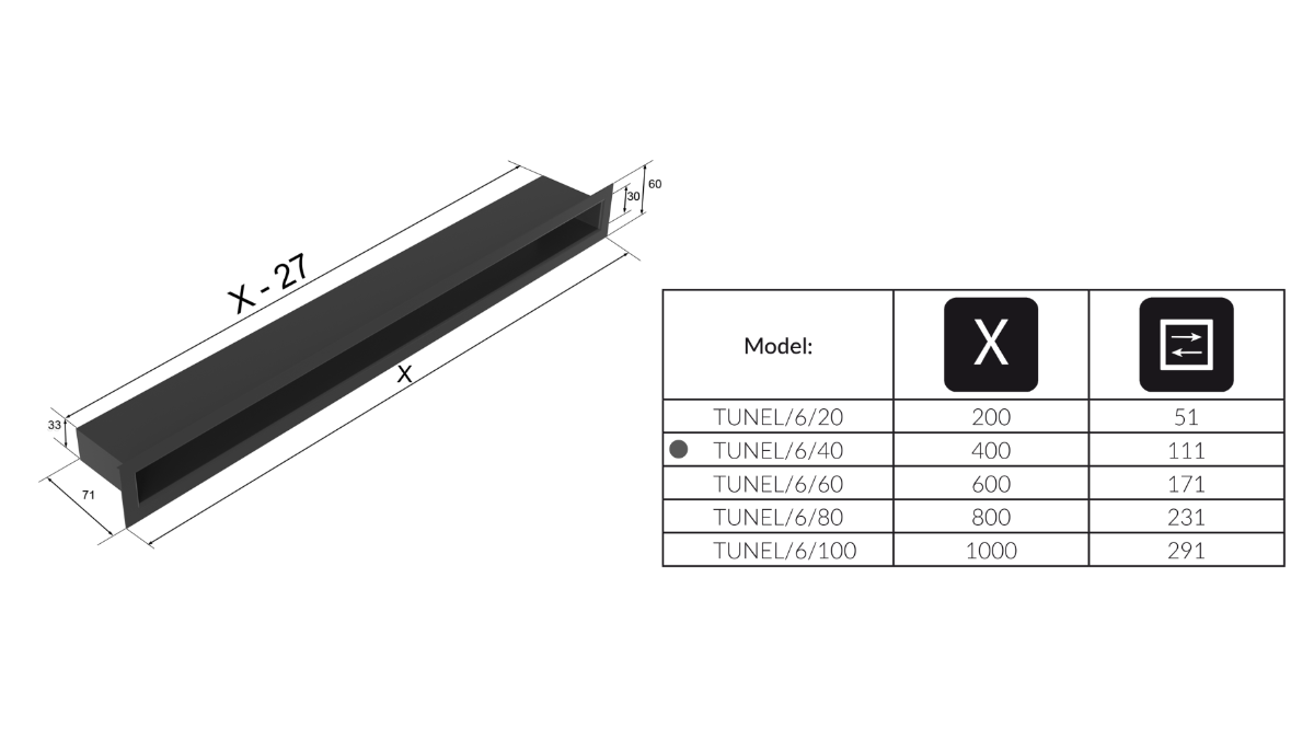 Вентиляционное отверстие для камина Kratki TUNEL 6x40 графитовый