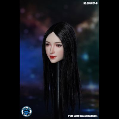 Женская голова (скульпт) c длинными волосами (черные) - 1/6 scale Female Head Sculpture (SDH024D) - SUPER DUCK