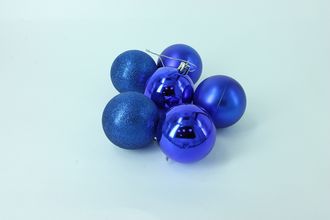 Шары елочные синие 6 см, набор 6 шт.