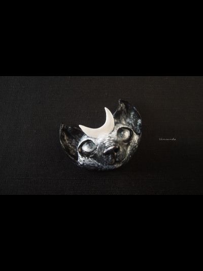 Необычная брошь в стиле фэнтези "Лунный котик - заклинатель звёзд"