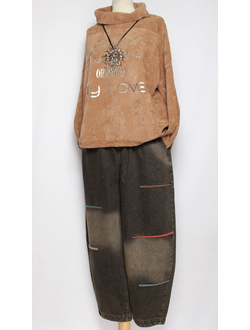 Джинсы "Цветные полосы" чёрные р.48-54