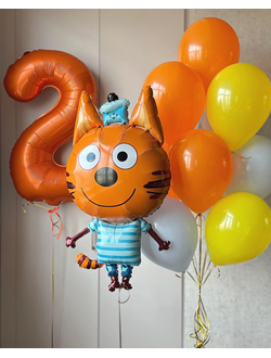 Набор шаров с гелием "Коржик Три кота" с цифрой