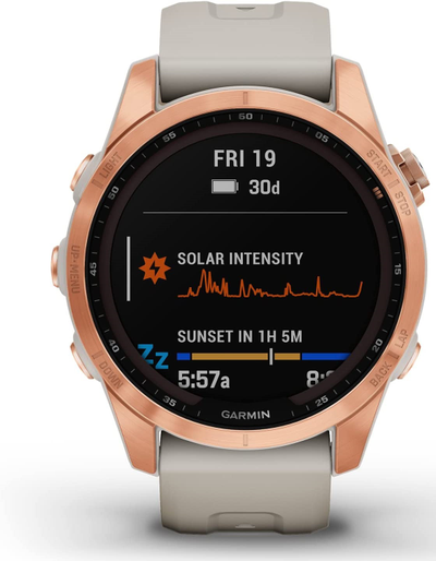 Умные часы Garmin Fenix 7s Solar розовое золото с песочным силиконовым ремешком