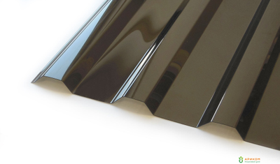 Лист профилированный монолитный поликарбонат цветной 0,8мм (цвета: желтый, бронза, коричневый, оранжевый, красный)