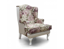 Кресло Денди белое с цветочным орнаментом