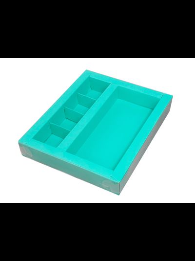 Коробка для 4 конфет + шок. плитки 160мм (бирюза), 200*165*30мм