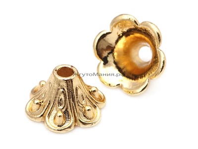 КОЛПАЧОК С ОТВЕРТИЕМ ПОД ПИН "Чашечка" - 9мм*5мм, цвет ЗОЛОТО (позолота 18к)
