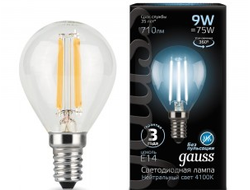 Gauss Filament Шар G45 E14 9W(710lm) 4100K 4K прозр. 80x45 филамент (нитевидная) 105801209