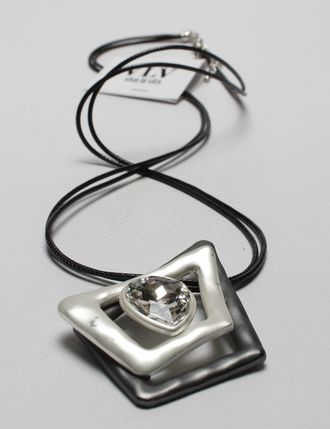 Подвеска "Трапеции гнутые и камень" серебро и темный металл