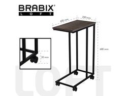 Стол журнальный BRABIX "LOFT CT-001", 450х250х680 мм, на колёсах, металлический каркас, цвет морёный