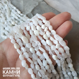 Лунный камень средняя иризация, галтовка камешки 7-10 мм, цена за нить 20 см