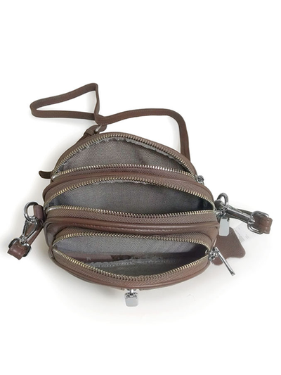 (АРТИКУЛ: 8507/1/8) СУМКА ЖЕНСКАЯ МАЛЕНЬКАЯ, НАТУРАЛЬНАЯ КОЖА, ТЕМНО-БЕЖЕВАЯ, ТРИ ОТДЕЛЕНИЯ, С ДЕКОРАТИВНОЙ МОЛНИЕЙ, ДЛИННЫЙ РЕМЕНЬ ЧЕРЕЗ ПЛЕЧО