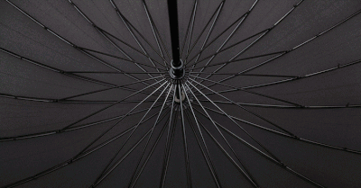 Зонт-трость 24 спицы Черный, кожаная ручка + чехол
