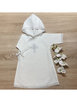 Тёплая крестильная распашонка из фланели "Светлое Таинство", цвет крестика на выбор, можно вышить любое имя