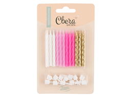 Свечи Розовый, Металлик, 6 см, 12 шт. с держат.