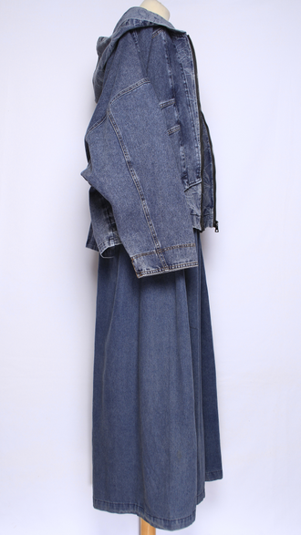 Джинсовка-бомбер "КАПЮШОН" синяя, черная р.48-54