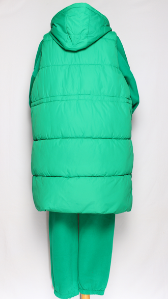 Костюм тройка: худи, брюки, жилет."Теплый с жилетом" зелёный р.52-54