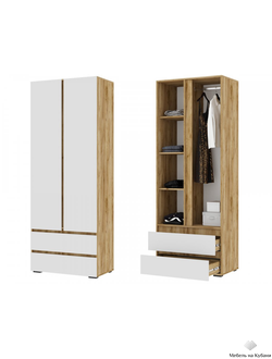 Хелен ШК 01 шкаф 2х створчатый Дуб Крафт золотой/Белый шагрень