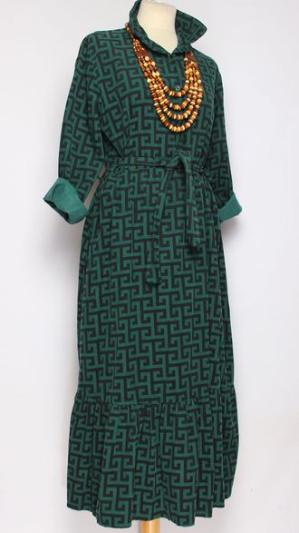 Платье-рубашка Бохо "ОРНАМЕНТ1" малахит р.44-46