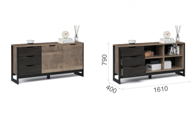 Гостиная Стокгольм Комод 2 д 3 ящ дуб гранж песочный, камень