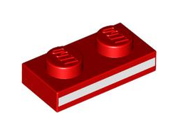 Plate 1 x 2 with White Stripe Pattern, Red (3023pb12 6539345)