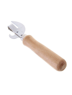 Открывалка для консервных банок 15,5 см. с деревянной ручкой 10 см. с заклёпками