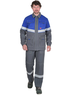 Куртка "СИРИУС-Самотлор-РОСС" дл., серый с васильк. 80% х/б 20% п/э антистат. нить МВО