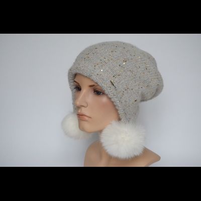 Шапка ушанка белая с помпонами Vizio Италия 8022