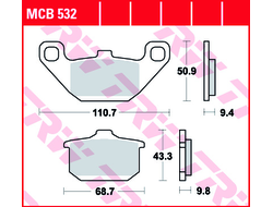Тормозные колодки TRW MCB532 для Kawasaki Ninja 600/750/900, GPZ 250/305/400/500/550/600/750/900/1000/1100, VN 750/800/1500, Z 550, ZN 1300, GTR 1000