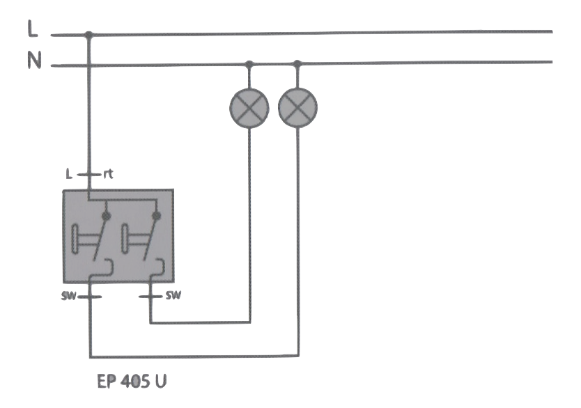 Схема подключения двухклавишного выключателя Jung EP405U