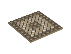 Plate, Modified 8 x 8 with Grille and Hole in Center, Dark Tan (4151b / 6035288 / 6141887 / 6470971)