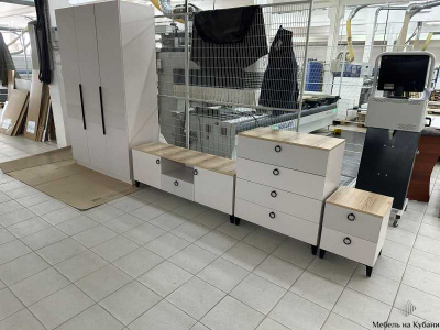 Ника спальный гарнитур модульный мдф бежевый мат-05 / лдсп кашемир + дуб делано