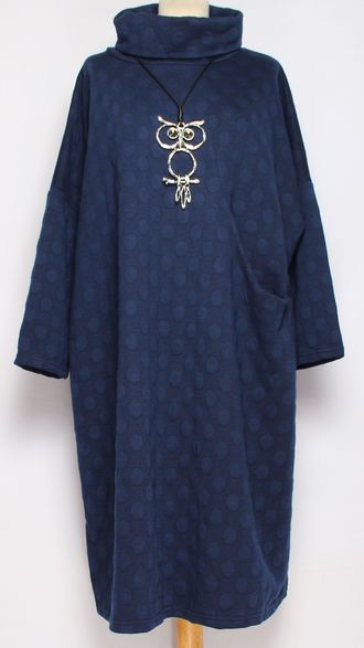 ПЛАТЬЕ БОХО ТЕПЛОЕ "ХОМУТ ФАКТУРНОЕ" синее до р.52