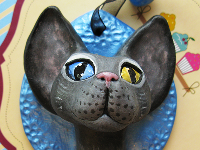 Лунный котик. Необычная подвеска с кошкой из полимерной глины