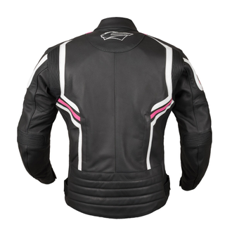 Мотокуртка женская RUSH  FIDELIA кожа, цвет Черный/Белый/Розовый низкая цена