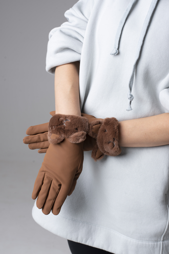 Перчатки женские зимние на меху коричневые