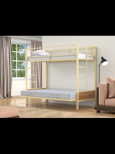 Двухъярусная кровать-диван Дакар 1 Слоновая кость (вставки дуб крафт табак)