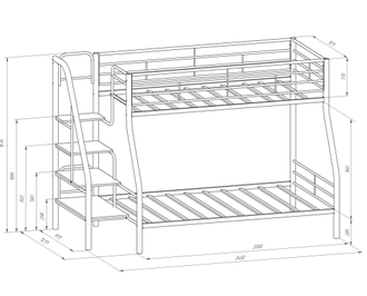 Двухъярусная кровать металлическая ФМ - Т 1 (190х90 и 190х120) + 300 бонусов