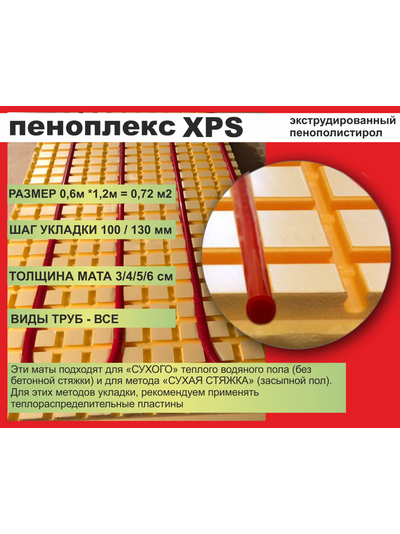Мат для труб под теплый водяной пол из Пеноплэкс 30 мм