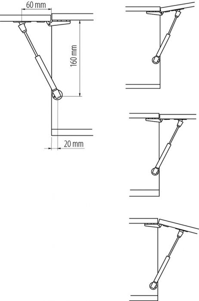 Газовый лифт для верхних шкафов GTV, 80N, 160мм цвет серый