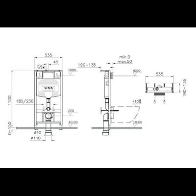 Комплект: Подвесной безободковый унитаз VitrA S10 Spinflush, с сиденьем микролифтом, инсталяцией и панелью управления 9842B003-7206