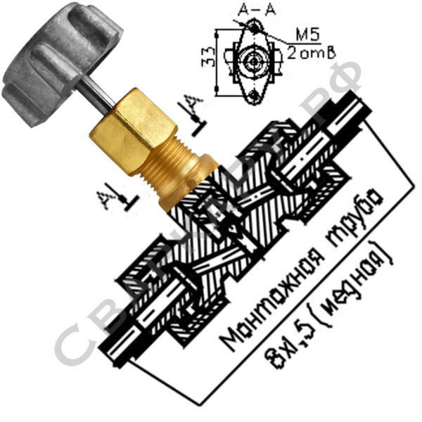 Клапан запорный газовый АЗТ-10-4/250 (КС 7102-01) проходной Ду=4мм 25МПа БАМЗ