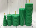 Свеча из вощины цветная (зелёная) длина/диаметр (мм/мм) 65/40 и 100/35