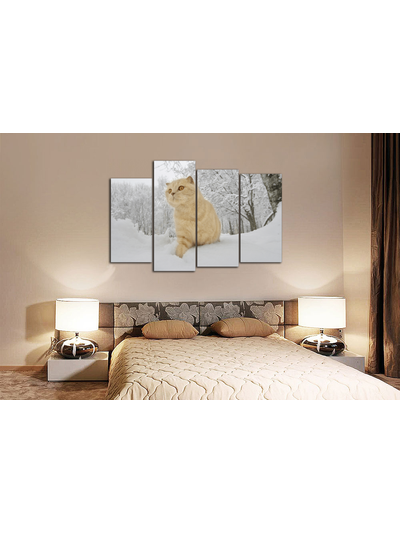 Модульная картина &quot;Рыжий кот в снегу&quot;