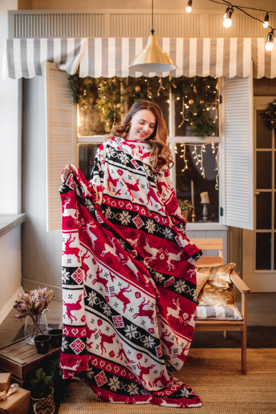 Плед с рукавами "Новогодний" из микрофибры (велсофта)