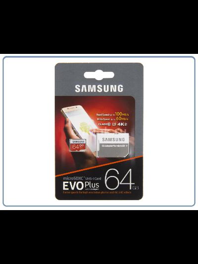 Карта памяти 64ГБ Samsung "EVO Plus MB-MC64GA/RU" microSD XC UHS-I Class10 + адаптер