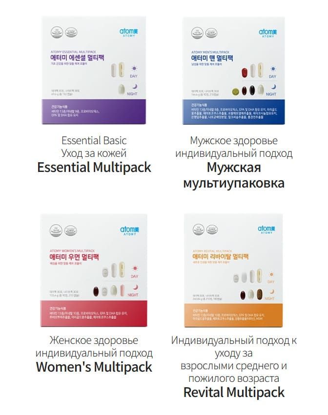 Четыре вида Атоми Мультипак на выбор