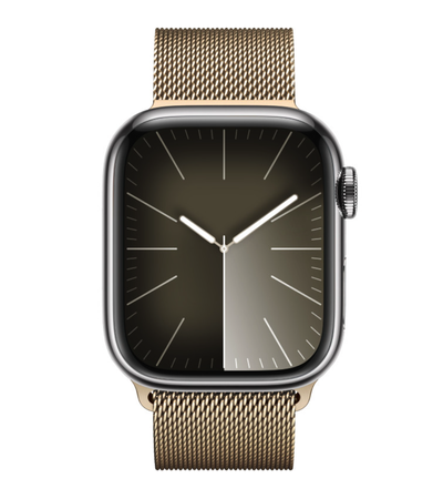 Apple Watch Series 9, 45 мм, стальные золотого цвета, миланский сетчатый браслет